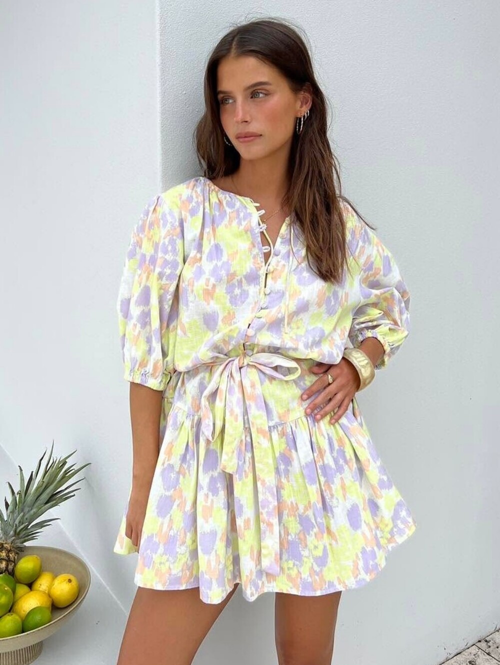 SABO Women Mini Dress 1/2 Sleeves Size XS (Run Bigger) Pastel Colors Loose Fit